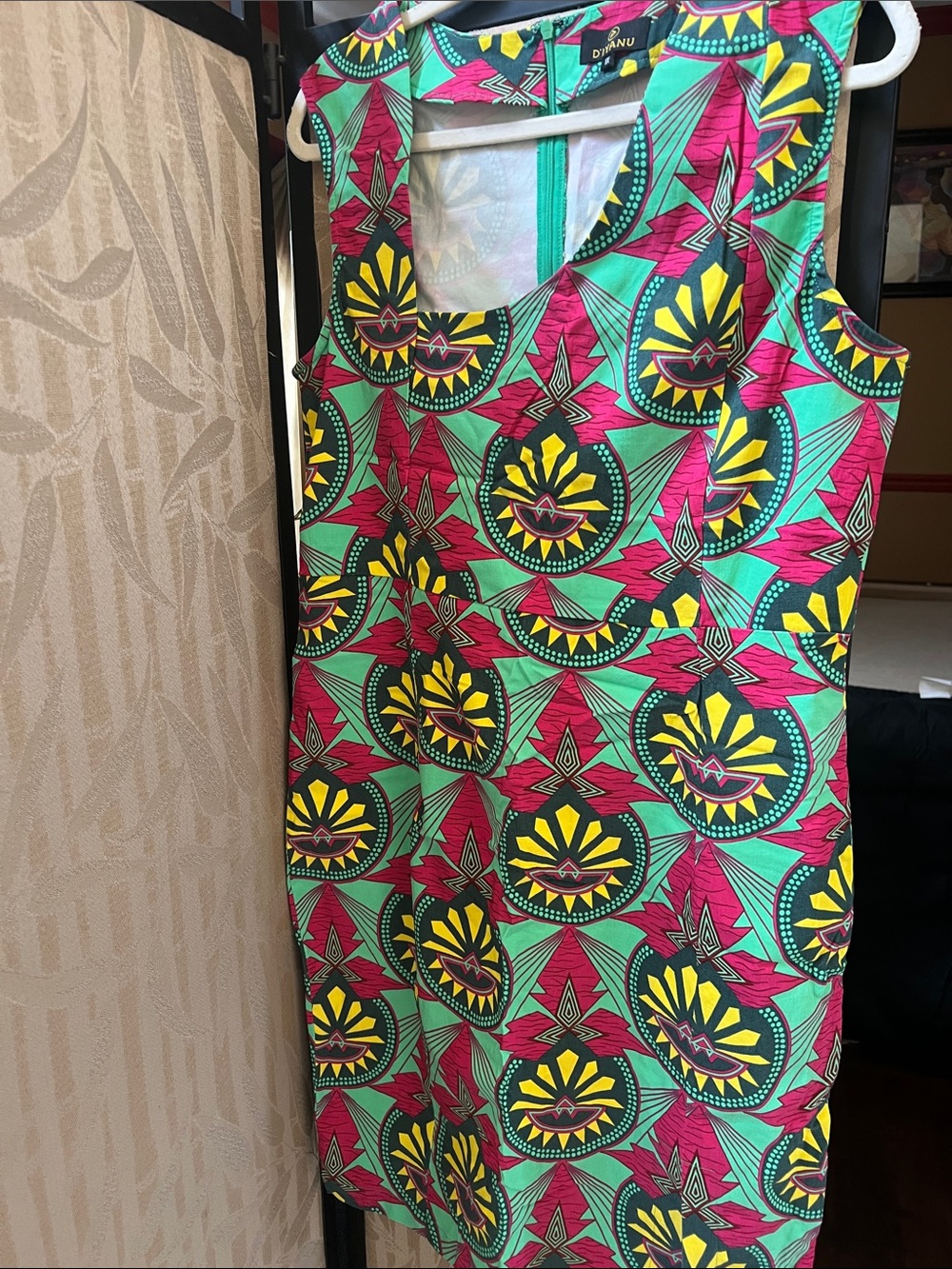 Bold Mint, Pink & Yellow Sleeveless Mini Dress by DIBANU